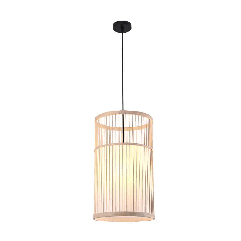 Cilindro di bambù/lanterna/batteria a ciondolo giapponese 1 lampadina a soffitto appeso a beige per il ristorante