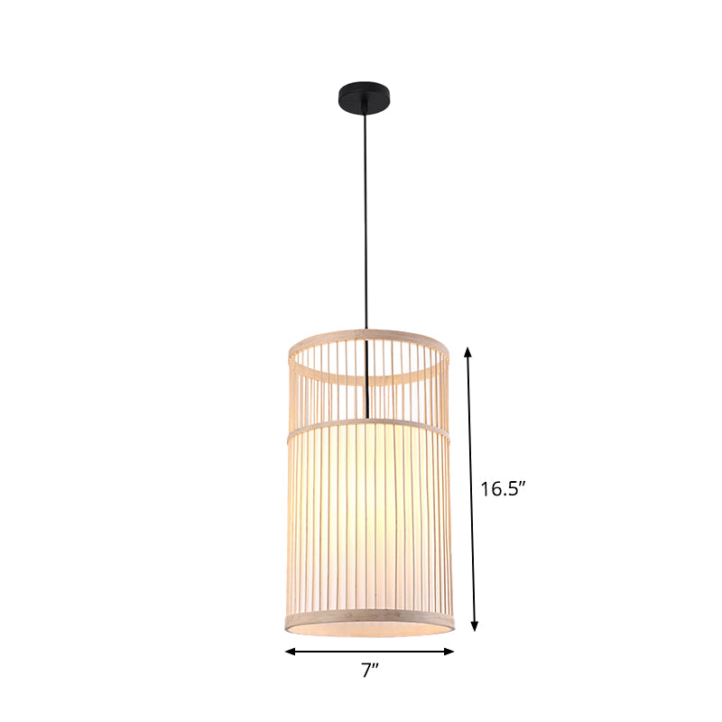 Bambou Cylinder / Lantern / Drum Pendant style japonais 1 ampoule plafond suspendu en beige pour le restaurant