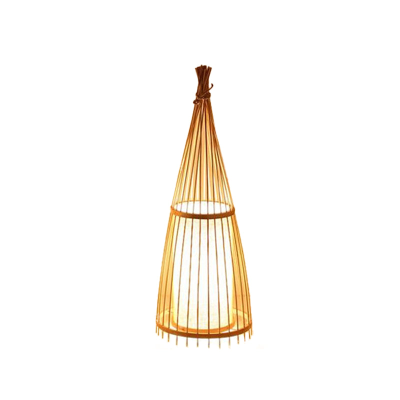 Schwarz/beige fischgeformte Bodenlicht Asien Single-Bulb-Bambus-Stand-up-Lampe für Wohnzimmer, 12 "/15" W.