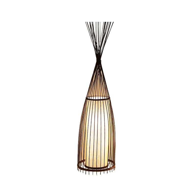 Zwart/beige visvormige vloerlicht Azië Single-Bulb Bamboo Stand Up Lamp voor woonkamer, 12 "/15" W