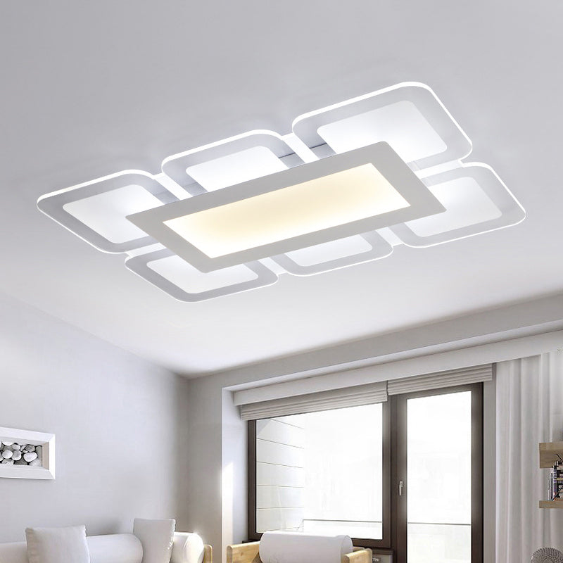 Square/Rectangle Flower Flush Light Simple Acrylic Bedroom LED Ceiling Flushmount Lamp in White, 16"/23.5"/47" W