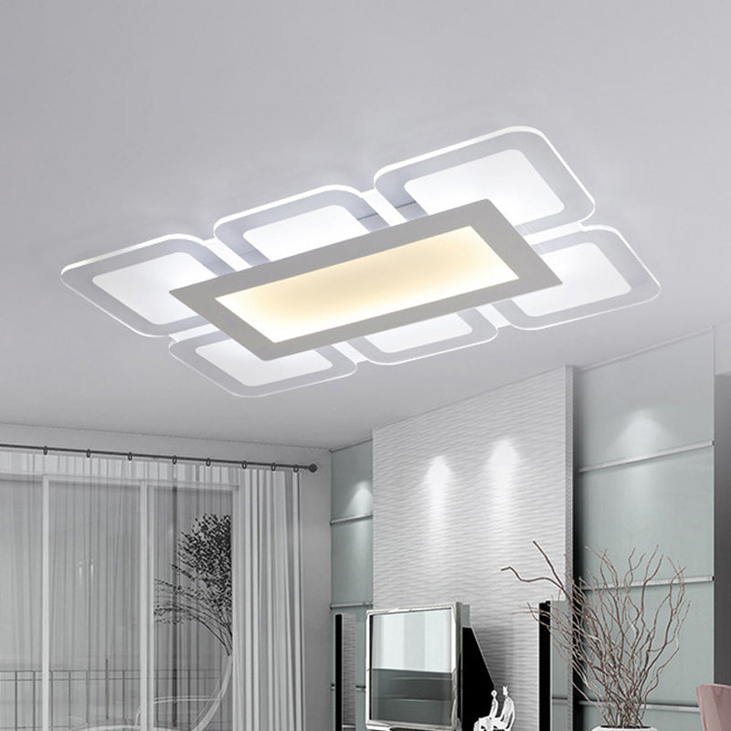 Square/Rectangle Flower Flush Light Simple Acrylic Bedroom LED Ceiling Flushmount Lamp in White, 16"/23.5"/47" W