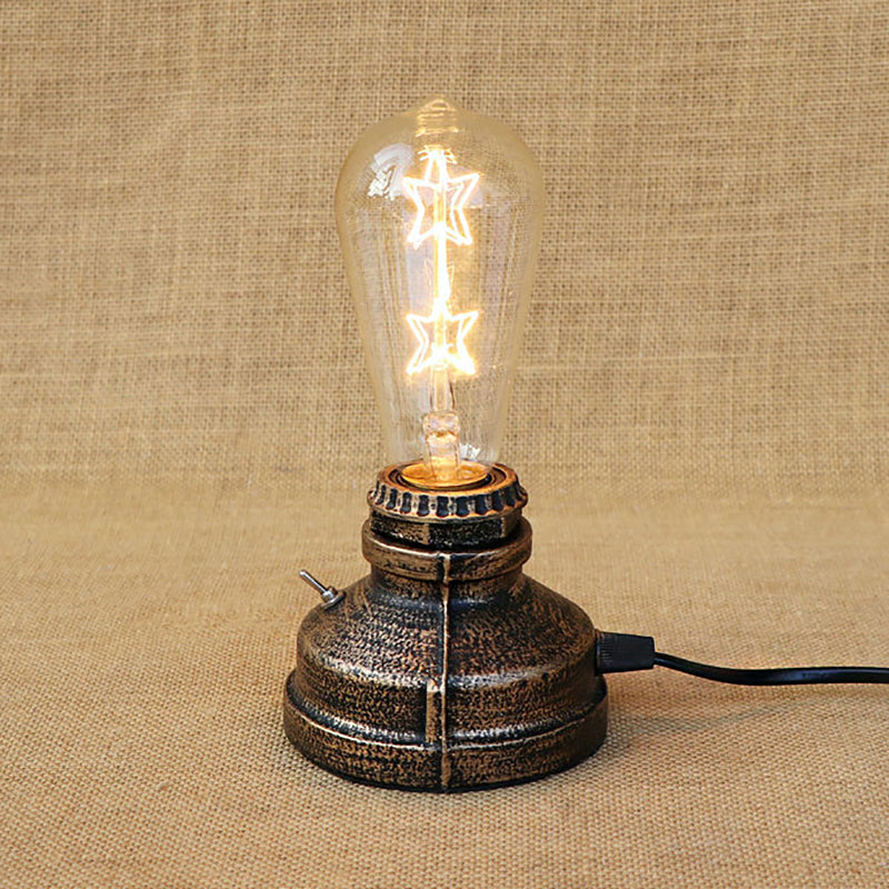 Bronze/Aged Brass 1 Head Table Lighting Industrial Wrought Iron Bare Bulb Standing Table Lamp with Plug In Cord