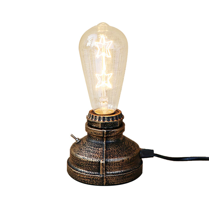 Bronze/Aged Brass 1 Head Table Lighting Industrial Wrought Iron Bare Bulb Standing Table Lamp with Plug In Cord