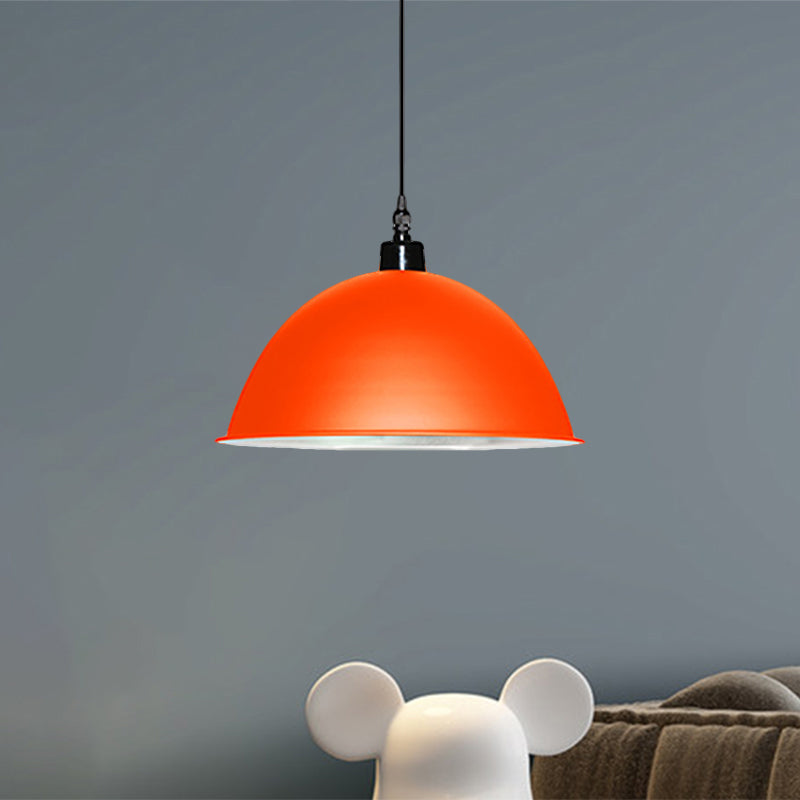 1 Head Hanging Lamp with Dome Shade Metallic Industrial Living Room Ceiling Pendant Light in Red/Yellow