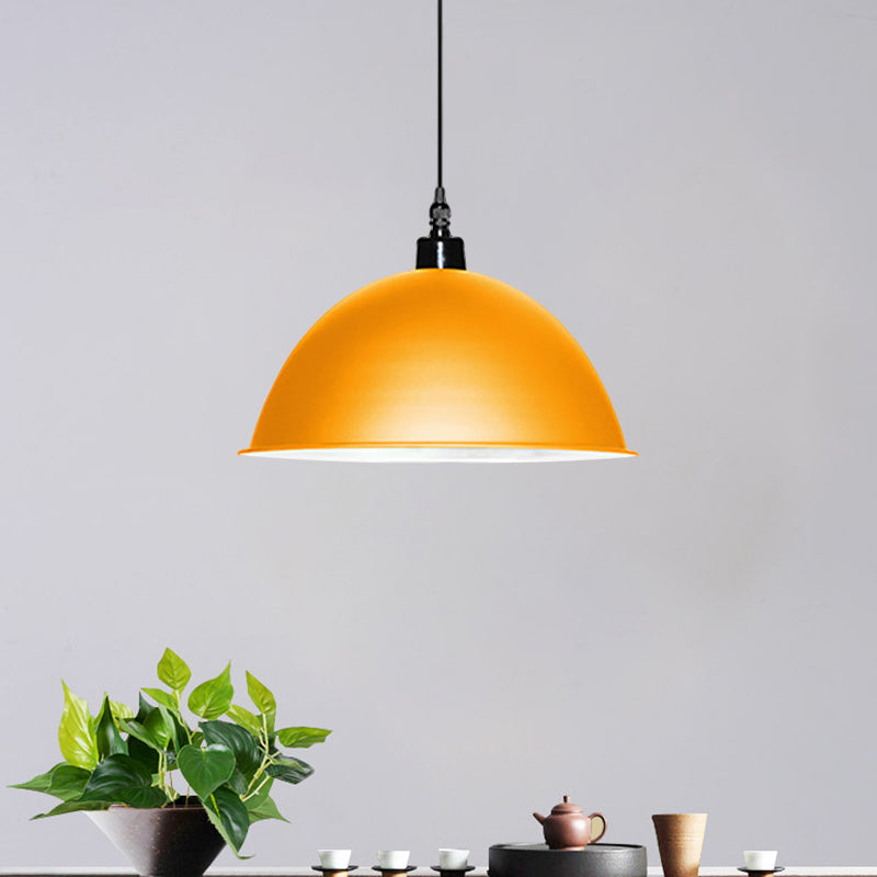 1 Head Hanging Lamp with Dome Shade Metallic Industrial Living Room Ceiling Pendant Light in Red/Yellow