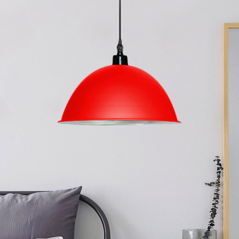 1 Head Hanging Lamp with Dome Shade Metallic Industrial Living Room Ceiling Pendant Light in Red/Yellow