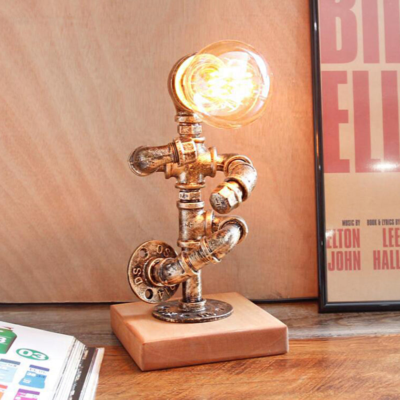 1 Light Table Lighting with Robot Athlete Design Metal Steampunk Style Bedroom Table Lamp in Bronze