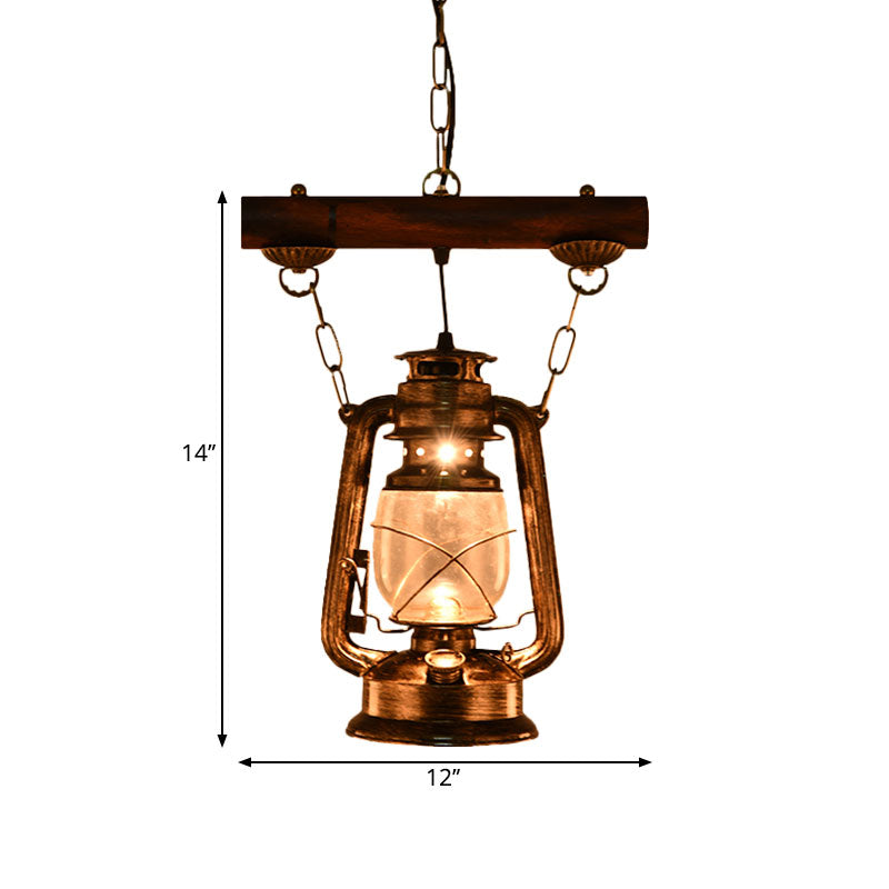 1 Light Kerosene Pendant Lighting Antique Bronze Clear Glass Hanging Light Fixture for Bedroom