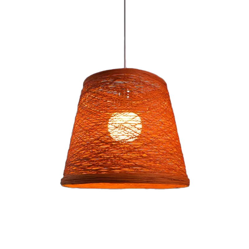 Tapered Drum Rattan Pendant Lamp Modern Style 1 Head Black/Red/Pink Ceiling Hang Light over Dining Table