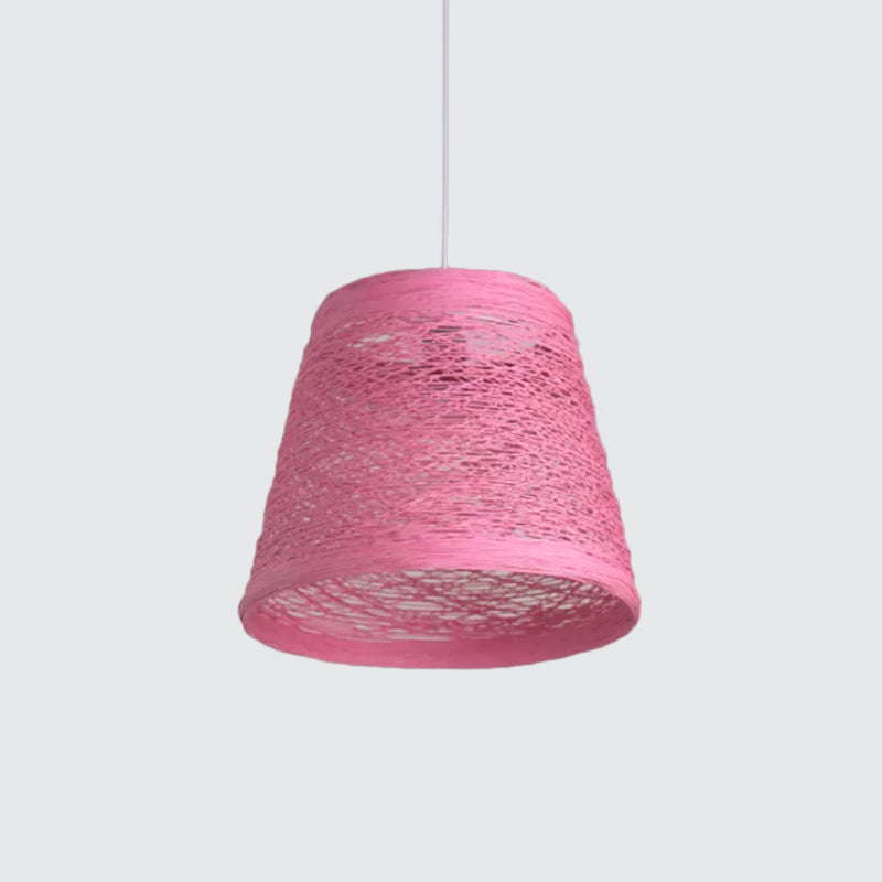 Tapered Drum Rattan Pendant Lamp Modern Style 1 Head Black/Red/Pink Ceiling Hang Light over Dining Table