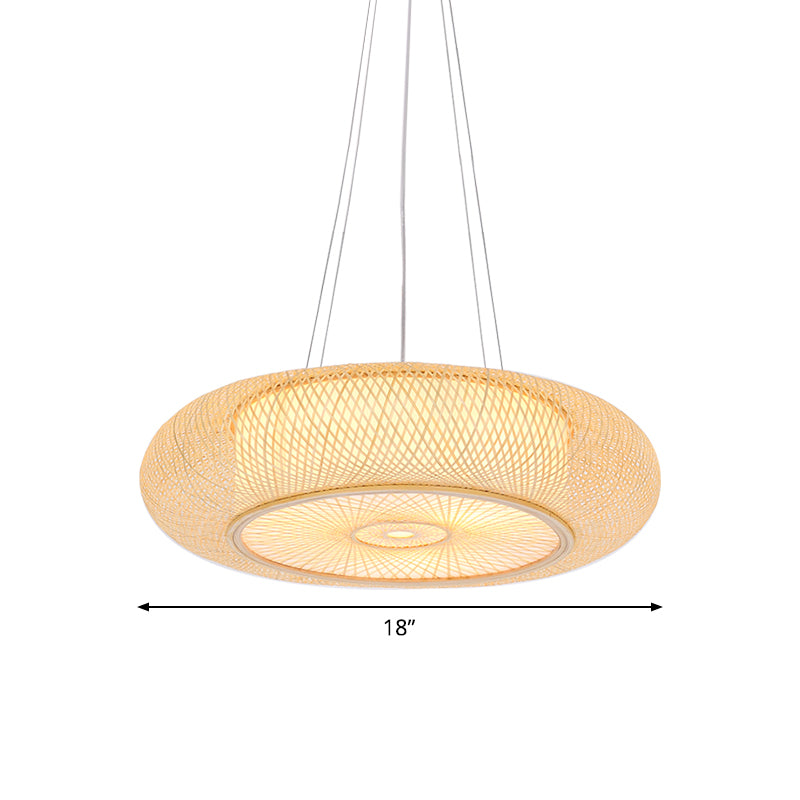 Handmade Round Bamboo Hanging Light Chinese 1 Bulb 18"/19.5"/31.5" Wide Beige Ceiling Pendant for Tearoom