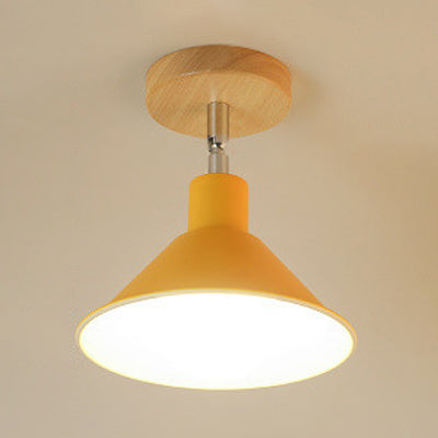 Pink/Orange 1 Head Ceiling Light Contemporary Metal Funnel Shade Semi-Flush Mount Light for Corridor