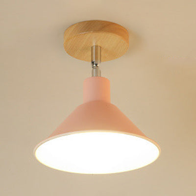 Pink/Orange 1 Head Ceiling Light Contemporary Metal Funnel Shade Semi-Flush Mount Light for Corridor