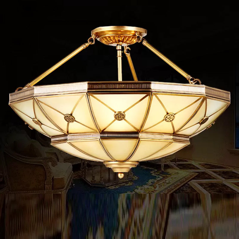 23.5"/32" W 6/9 Lights Semi Flush Mount Traditional Umbrella Frosted Glass Flush Mount Light in Brass