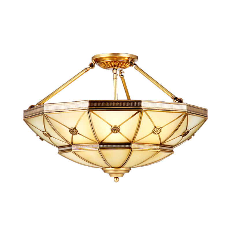 23.5"/32" W 6/9 Lights Semi Flush Mount Traditional Umbrella Frosted Glass Flush Mount Light in Brass