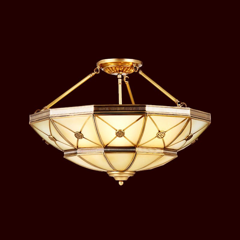 23.5"/32" W 6/9 Lights Semi Flush Mount Traditional Umbrella Frosted Glass Flush Mount Light in Brass