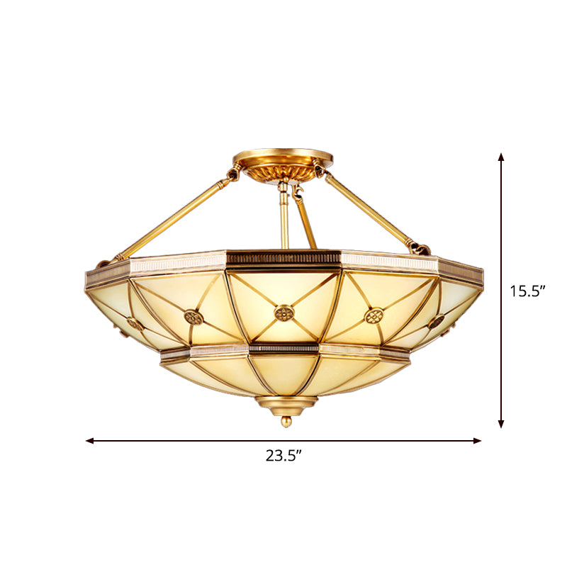 23.5"/32" W 6/9 Lights Semi Flush Mount Traditional Umbrella Frosted Glass Flush Mount Light in Brass