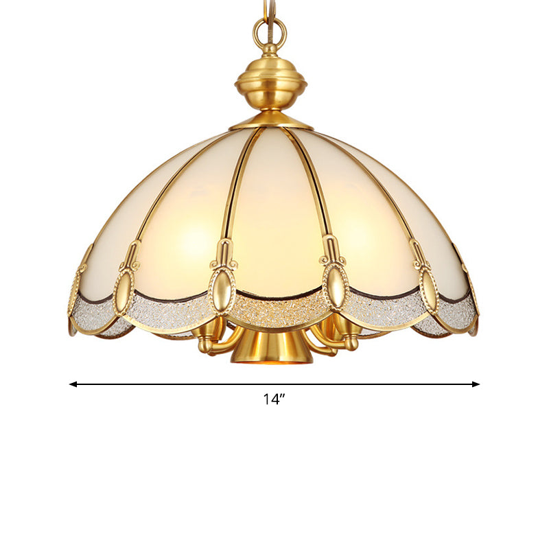 Small/Large 3/5 Lights Chandelier Lamp Vintage Scalloped Opal Glass Ceiling Lighting in Brass