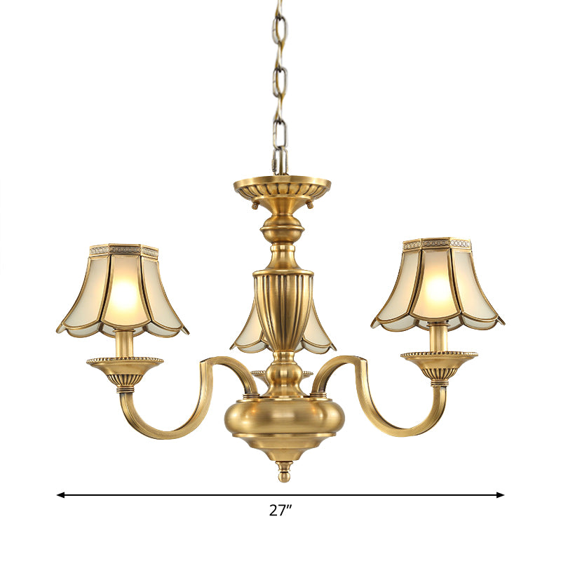 6/8/10 Lights Frosted Glass Panel Chandelier Lighting Colonial Polished Brass Flared Bedroom Pendant Lamp