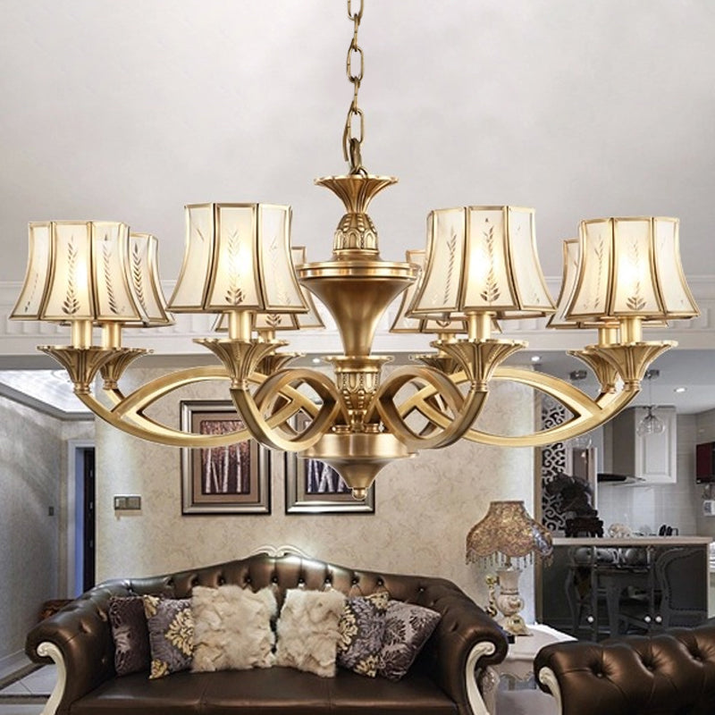 5/6/8 Lights Small/Medium/Large Chandelier Light Classic Curved Frosted Glass Hanging Lamp in Polished Brass