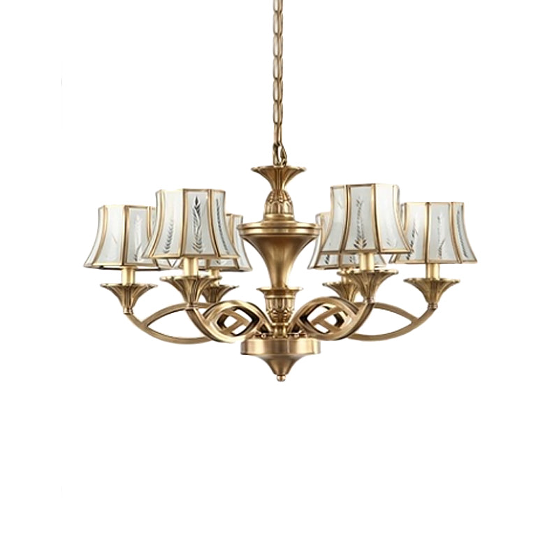 5/6/8 Lights Small/Medium/Large Chandelier Light Classic Curved Frosted Glass Hanging Lamp in Polished Brass