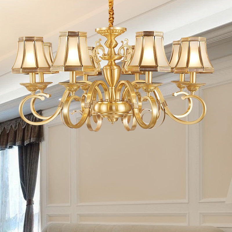 Brass 6/8/12 Lights Chandelier Lamp Colonial Frosted Glass Curved Hanging Light, Small/Medium/Large