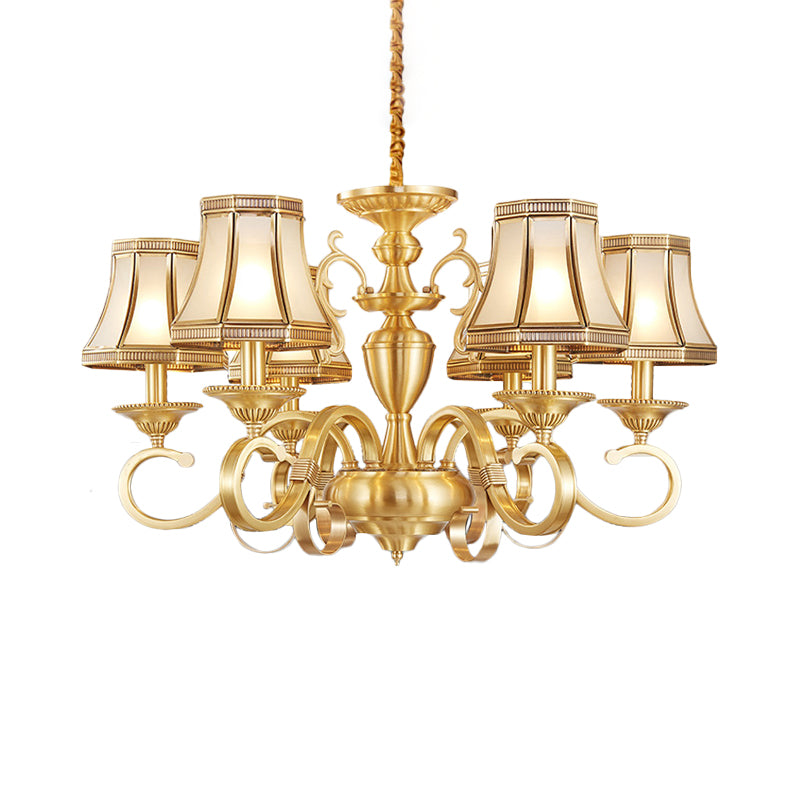 Brass 6/8/12 Lights Chandelier Lamp Colonial Frosted Glass Curved Hanging Light, Small/Medium/Large