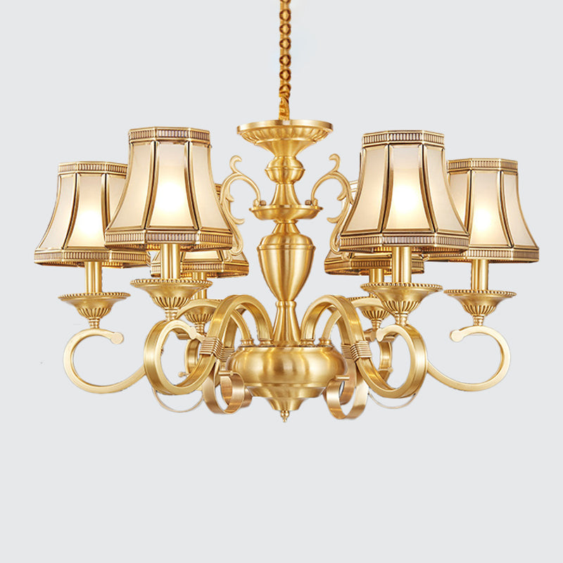 Brass 6/8/12 Lights Chandelier Lamp Colonial Frosted Glass Curved Hanging Light, Small/Medium/Large