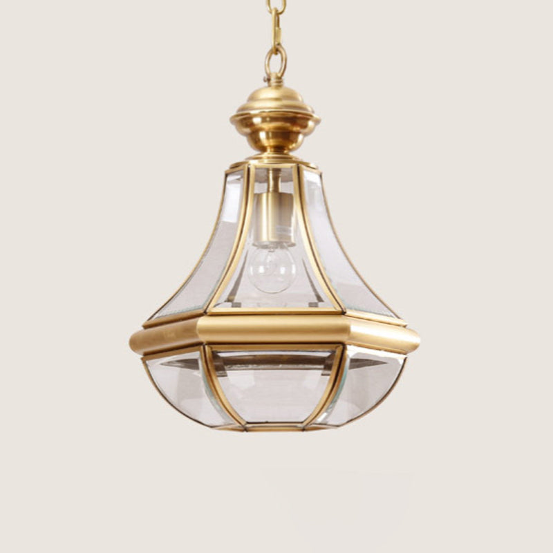 1-licht hangende licht minimalistische woonkamer hanglamp met peer gezaaid/heldere glazen schaduw in gepolijst messing/antiek messing