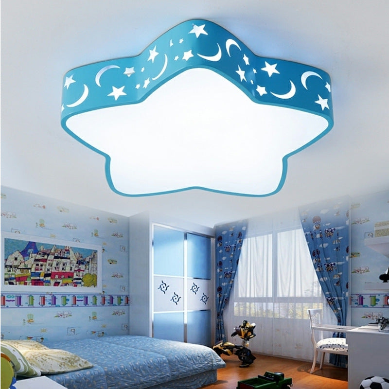 Kid Bedroom Etched Star Flush Mount Light Acrylic Cartoon Led Ceiling Fixture