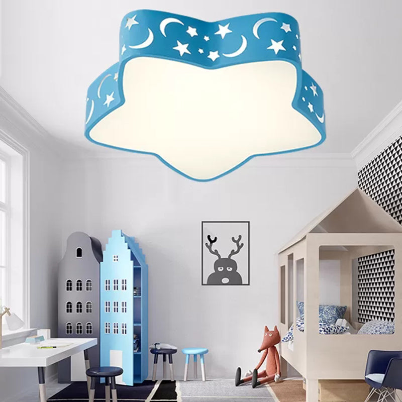 Kid Bedroom Etched Star Flush Mount Light Acrylic Cartoon Led Ceiling Fixture