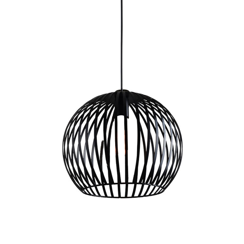 Rustic Cone/Oval/Globe Ceiling Hang Lamp 1 Light Iron Suspended Lighting Fixture in Black for Dining Room