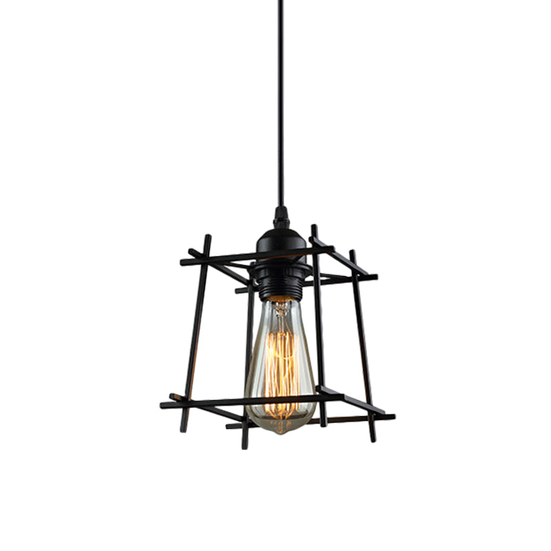 Metal Black Hanging Pendant Trapezoid/Lotus Leaf 1-Light Rustic Suspension Lamp for Living Room