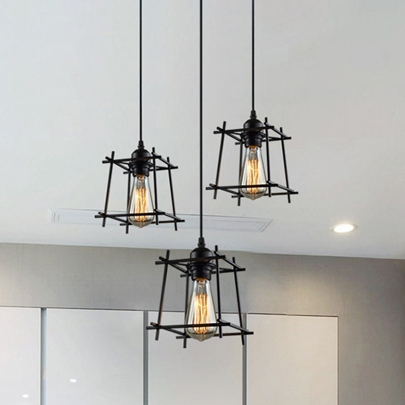 Metal Black Hanging Pendant Trapezoid/Lotus Leaf 1-Light Rustic Suspension Lamp for Living Room