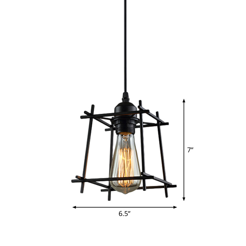 Metal Black Hanging Pendant Trapezoid/Lotus Leaf 1-Light Rustic Suspension Lamp for Living Room