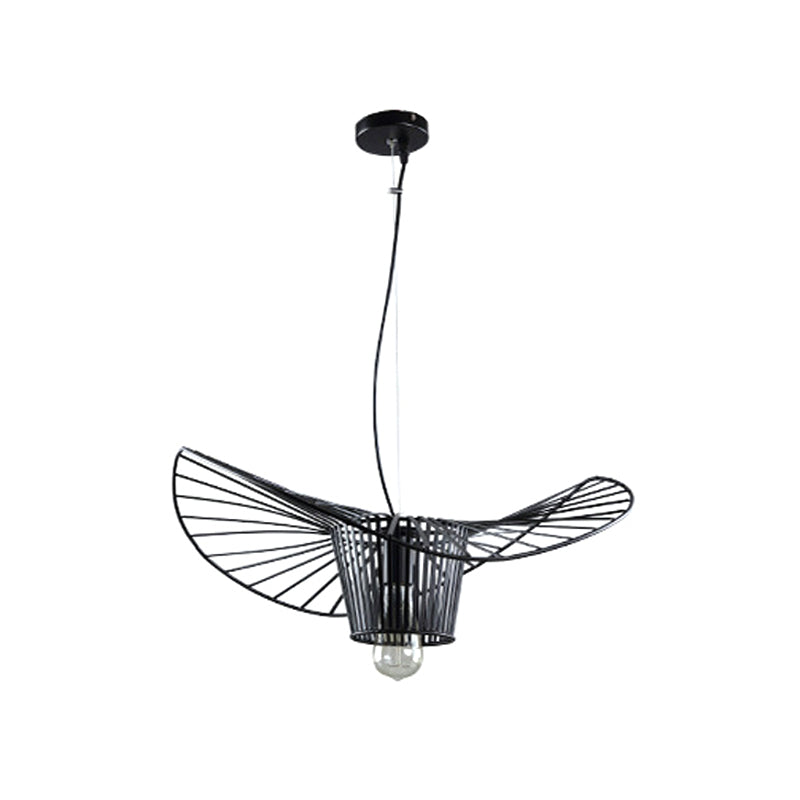 Metal Black Hanging Pendant Trapezoid/Lotus Leaf 1-Light Rustic Suspension Lamp for Living Room