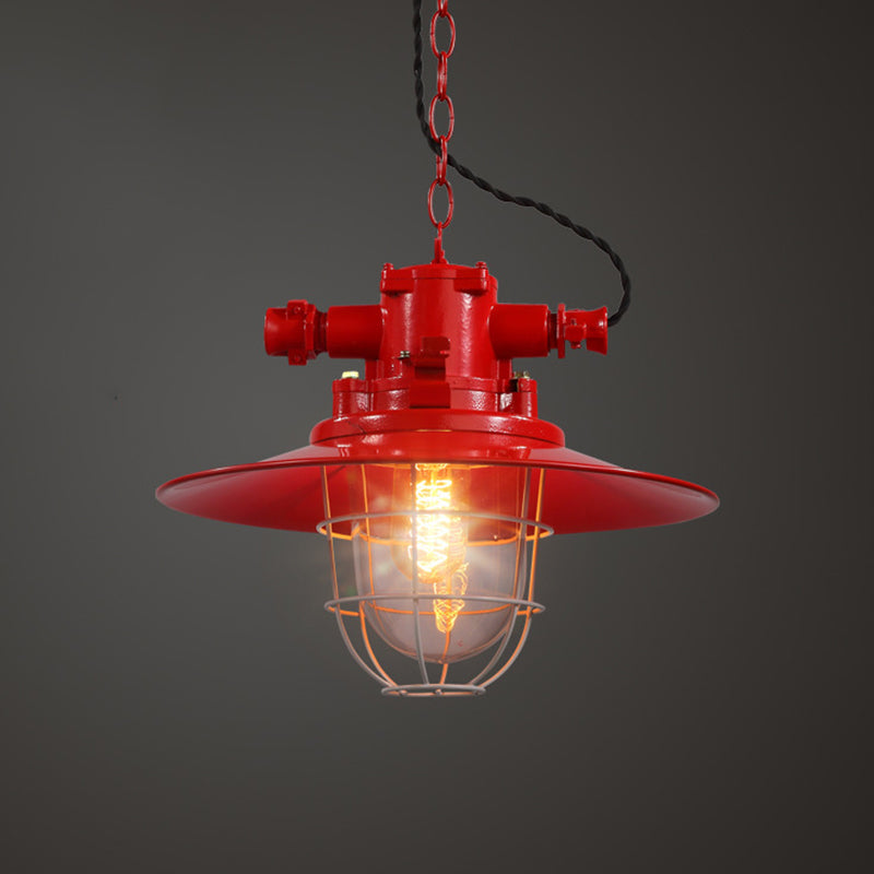 Metaal rood/wit/blauwe slinger lichtschotel 1 bol loft hanger lichtkit met heldere glazen schaduw en kooi