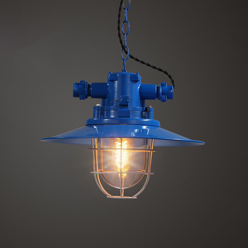 Metaal rood/wit/blauwe slinger lichtschotel 1 bol loft hanger lichtkit met heldere glazen schaduw en kooi