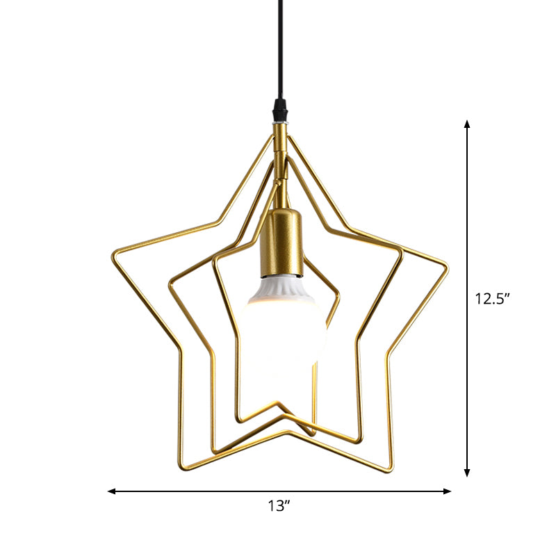 Metal Gold Pendant Light Fixture Triple Star/Round Frame Single Industrial Hanging Ceiling Light