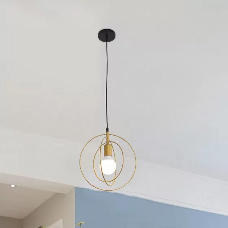 Metal Gold Pendant Light Fixture Triple Star/Round Frame Single Industrial Hanging Ceiling Light