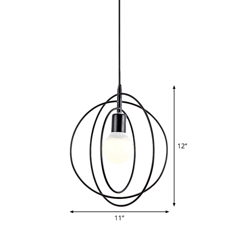 Round/Star Metal Hanging Lamp Loft Style Single-Bulb Bedroom Ceiling Pendant Light in Black