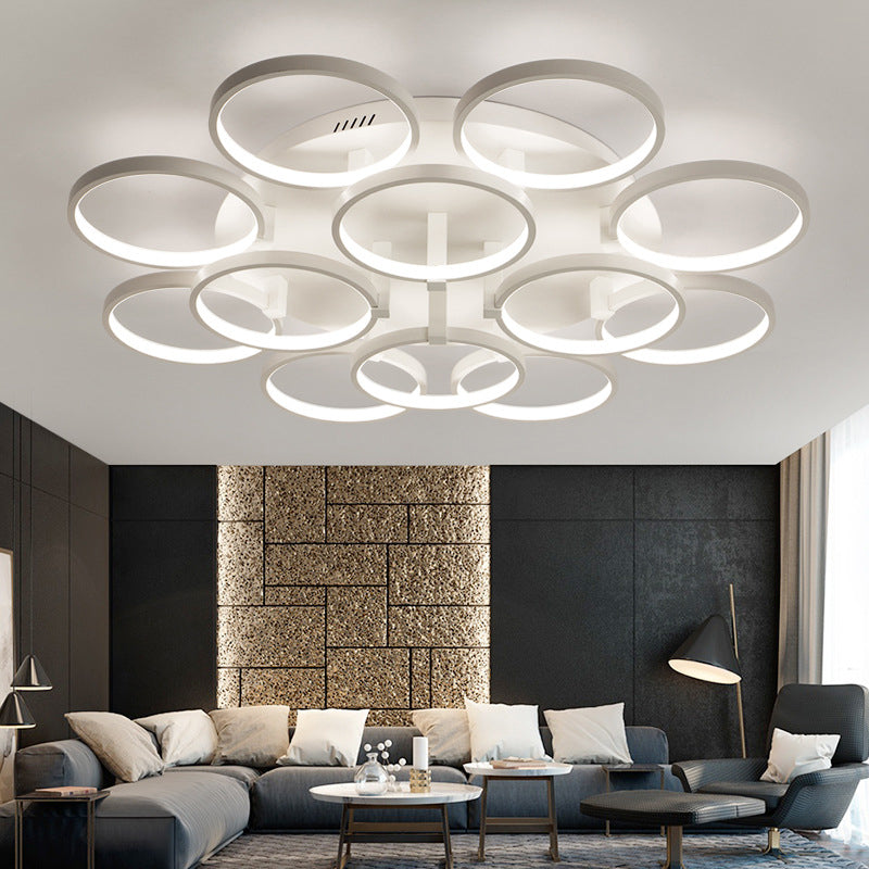 Flower-Like Circle Flush Light Modern Acrylic 9/12 Lights Living Room LED Semi Flush Ceiling Light in White