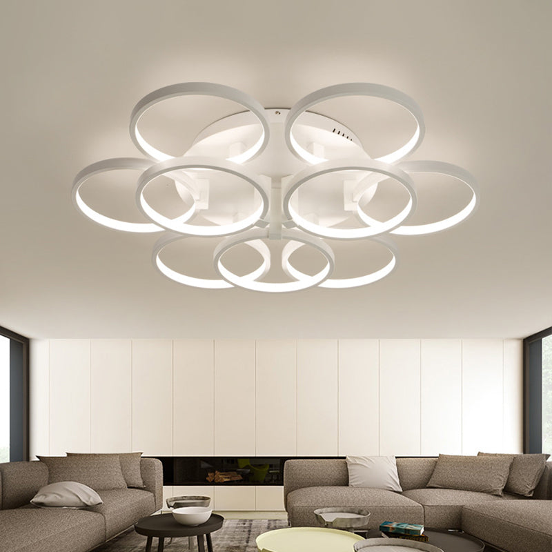 Flower-Like Circle Flush Light Modern Acrylic 9/12 Lights Living Room LED Semi Flush Ceiling Light in White