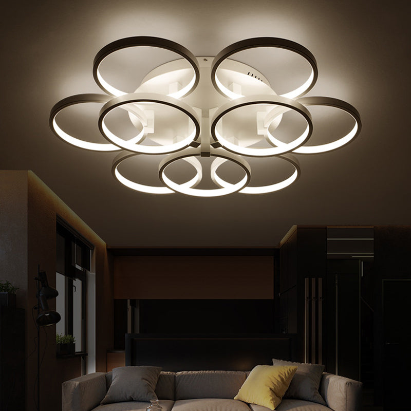 Flower-Like Circle Flush Light Modern Acrylic 9/12 Lights Living Room LED Semi Flush Ceiling Light in White