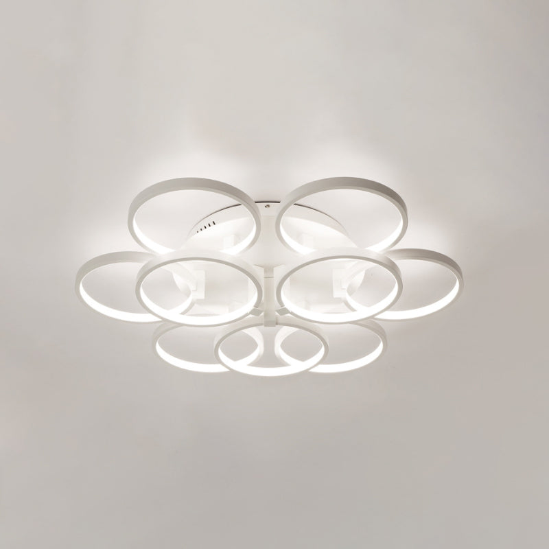 Cercle en forme de fleur Lumière moderne acrylique 9/12 lumières LED LED LED Semi Flush Plafond Light en blanc