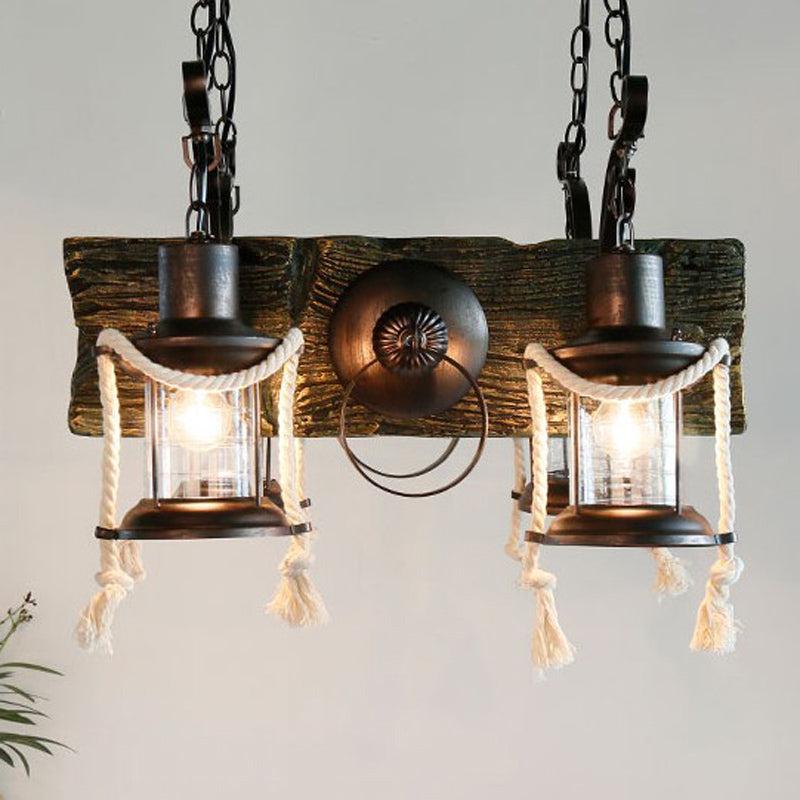 Lanternklarglas Kronleuchter Lampe Industrial 4/6 Heads Restaurant Deckenheizlicht in Holz