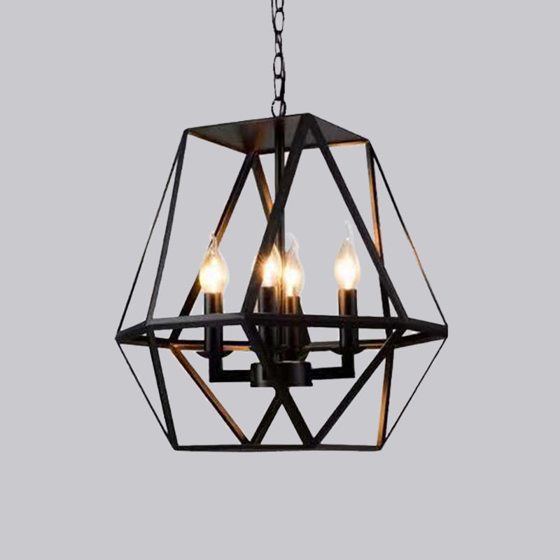 4 bulbos Costilla colgante Trapezoid Rapezoid Iron Lighting Lighting en negro