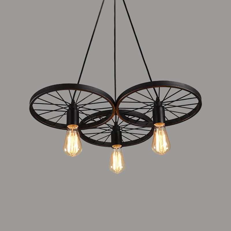 Lampada del lampadario a ruota nera Iron Rustico 3/6 Bulbs soggiorno Luce a soffitto appeso