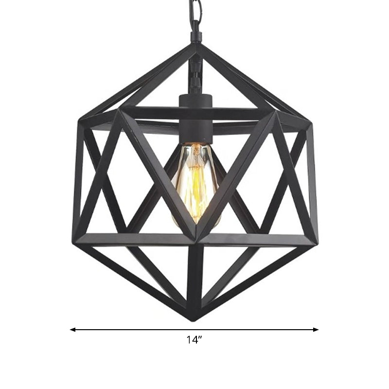 Geometric Metal Pendant Lighting Industrial 1 Head 14"/18"/21.5" Wide Dining Room Down Lighting in Black